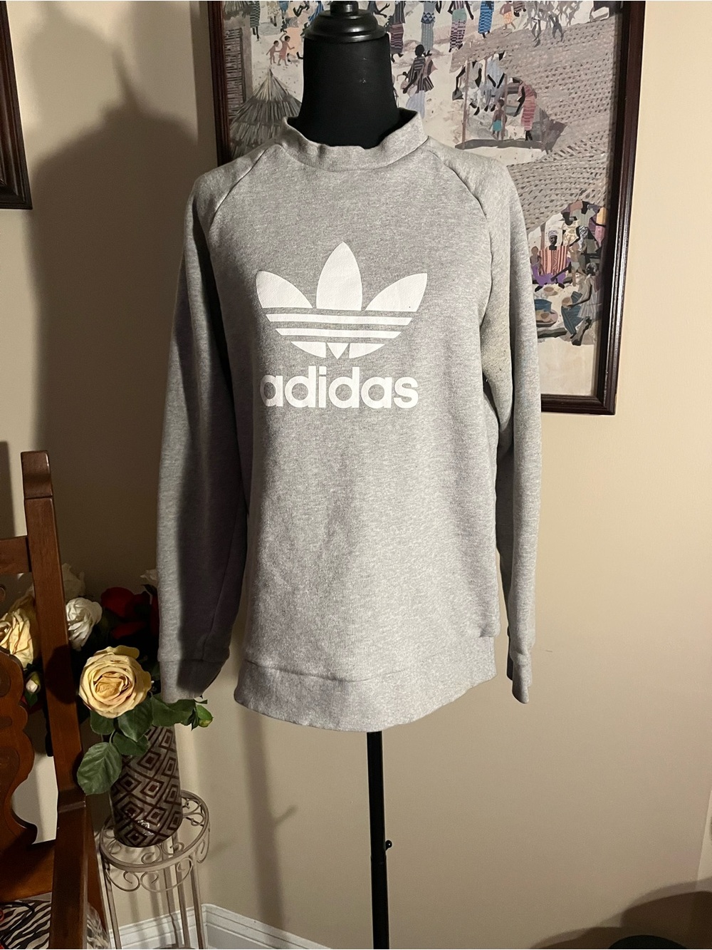 adidas Gray Crewneck Sweatshirt with White Trefoil